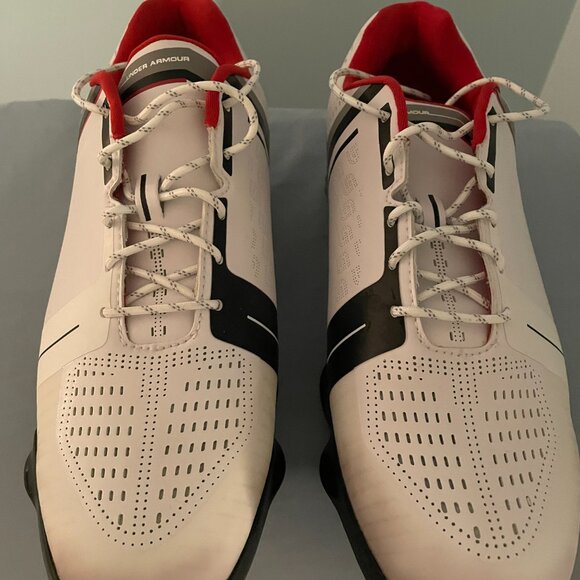 Under Armour Spieth One Golf Shoe White/Black/Red (Extra Wide) Mens 8EE - Picture 5 of 10